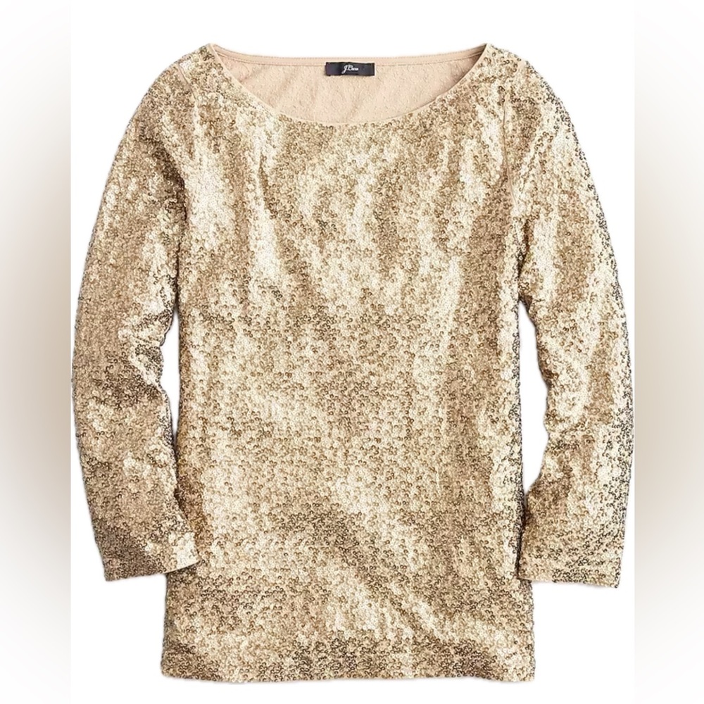 Gold - JCrew Sequined 3/4 Sleeve Boatneck Top. NWoT